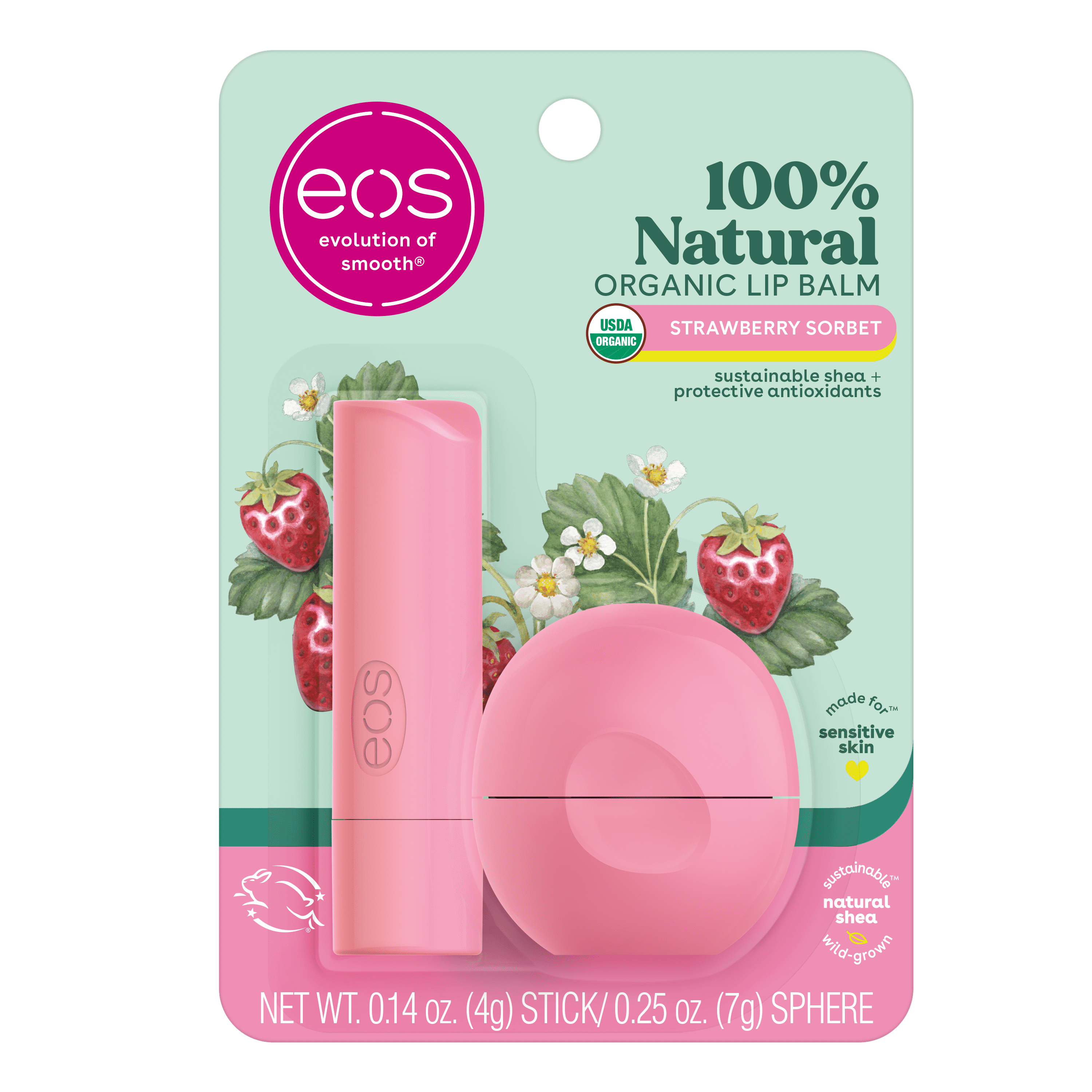 eos 100% Natural & Organic Lip Balm Stick & Sphere - Strawberry Sorbet | oz | 2-pack - Walmart.com