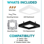 Luxrite 4 Square LED Flush Mount 10W 3 Color Selectable 600 Lumens Dimmable Damp Rated Black Trim 4 Pack