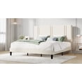 thumbnail image 2 of Amolife King Bed Frame, Platform Bed with Upholstered Velvet Adjustable Headboard, Wooden Slats, Easy Assembly, Cream, 2 of 9