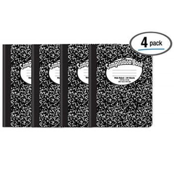 11/32-inch Hardcover 9.75 x 7.5 Black Cover-4 Pack Wide Ruled 100 Sheet One Subject Composition Book Notebook 