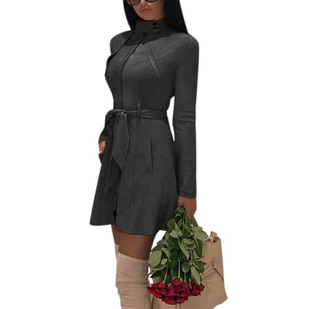 

SIEYIO Women Plus Size Winter Long Sleeve Zip Up Overcoat Faux Suede Solid Color Stand