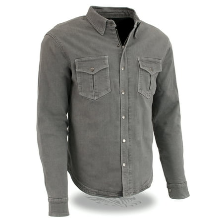 Body Armor Jacket - Men's Grey Armored Denim Biker Shirt w/ Aramid® by DuPont™ Fibers