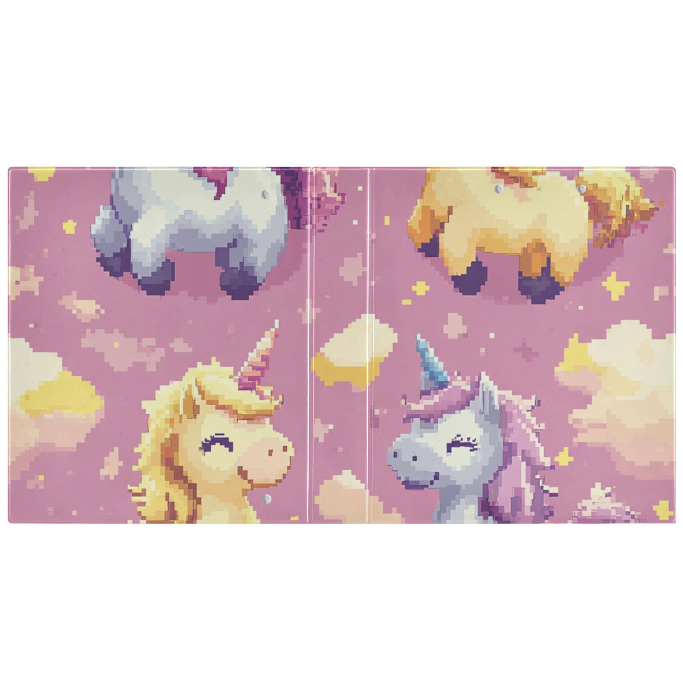 Pixel Cute Unicorns 3 Ring Binders 1.5 inch Hardcover File Folders with Interior Pockets A4 Size Organizer for School Office Hospital