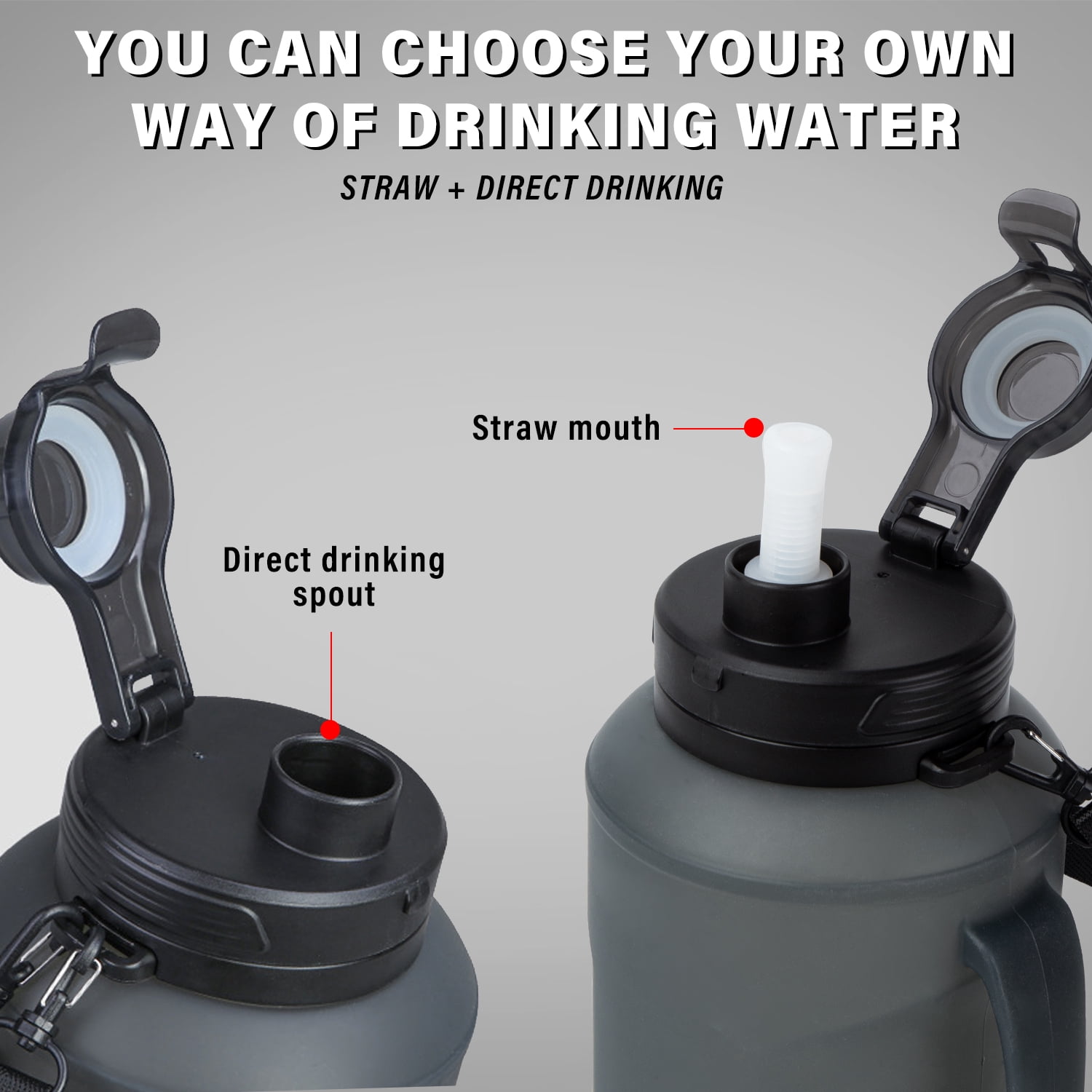 Motivational Water Bottle with Time Marker, 64 oz Water Bottle with Straw Spout and Carrying Handle, Half Gallon 2L Gym Bottle, Achieve All-Day Hydration SpillProof BPA FREE