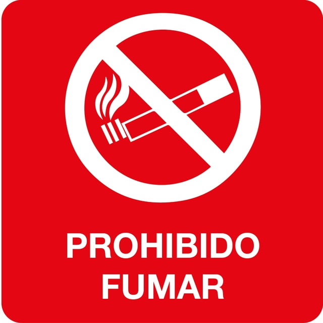 Señal prohibitiva: "No fumar en esta zona / Prohibido fumar" color roja. Plástico estireno calibre 40, resistente a exteriores, 20 x 20 cm. Señalamiento, Cartel, Letrero cuadrado, Señalización salud.
