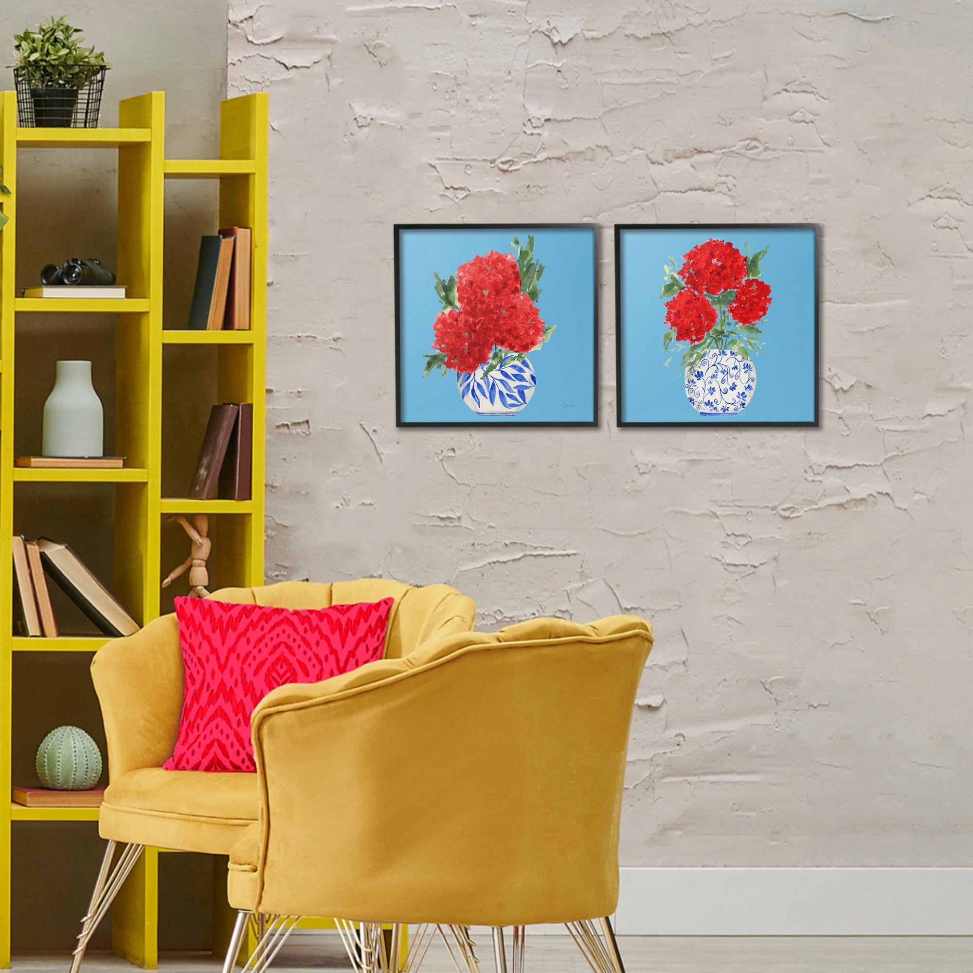 Stupell Industries Bright Red & Blue Hydrangeas 2 Piece Black Framed Giclee Art Set, design by Lucille Price