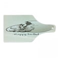 thumbnail image 1 of Dinosaur Cutting Board, Happy Birthday Theme Dinosaur Sleeping Cracked Egg Fantasy Fun, Decorative Tempered Glass Cutting and Serving Board, Wine Bottle Shape, Eggshell Tan, by Ambesonne, 1 of 1