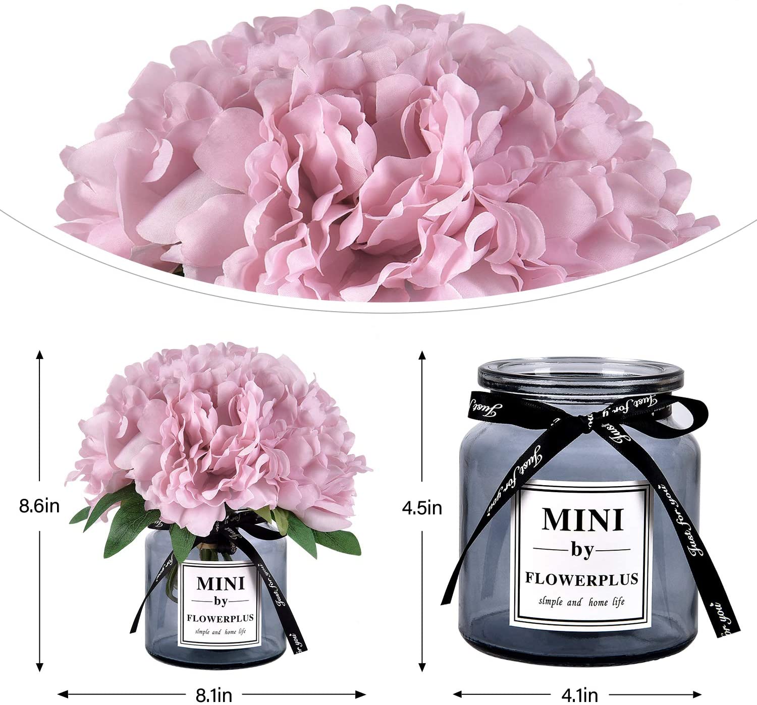 Artificial Peony Flowers with Vase, Faux Peony Flowers Fake Flowers Arrangements for Home Decor
