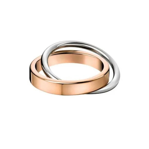 316L Stainless Steel 2 in 1 Women Band Silver/Rose Gold Engagement Ring Size 6-9