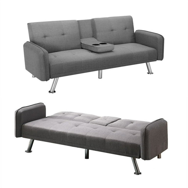 Futon sofa cama tipo cuero solo en gris con cup holder enmedio for Sale in  San Bernardino, CA - OfferUp