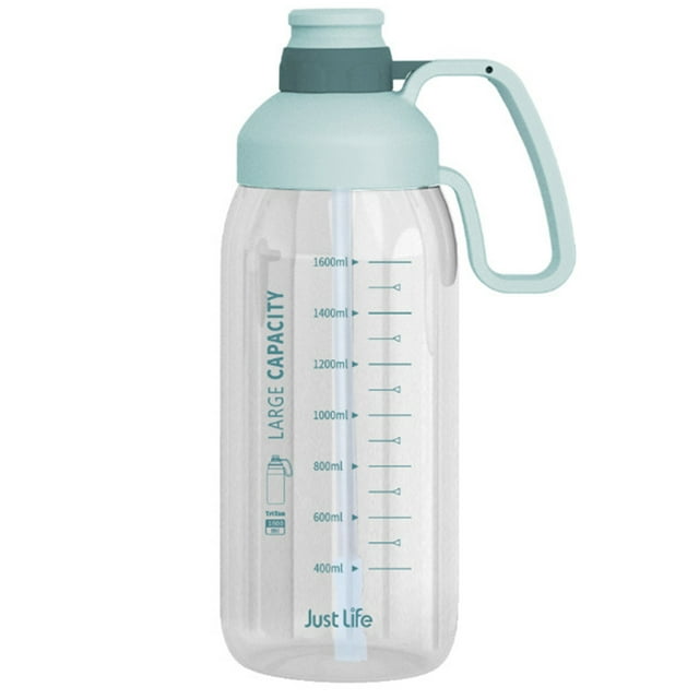Bouteille d'Eau 1800mL avec Marqueur et Paille Grande Capacité avec Poignée Légère Anti-Fuite