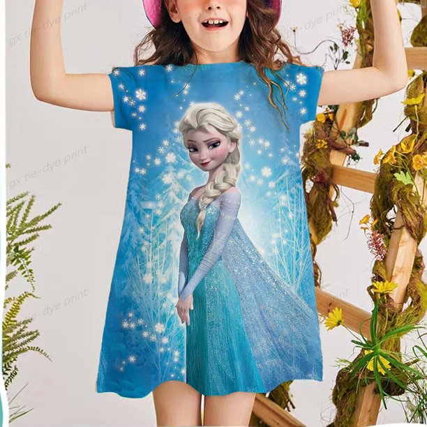 Vestido de princesa sirena para niña de 7.8.9.12 años, vestido de manga corta de verano bonito a la moda para niña, vestido informal estampado 3T Gao Jinjia LED
