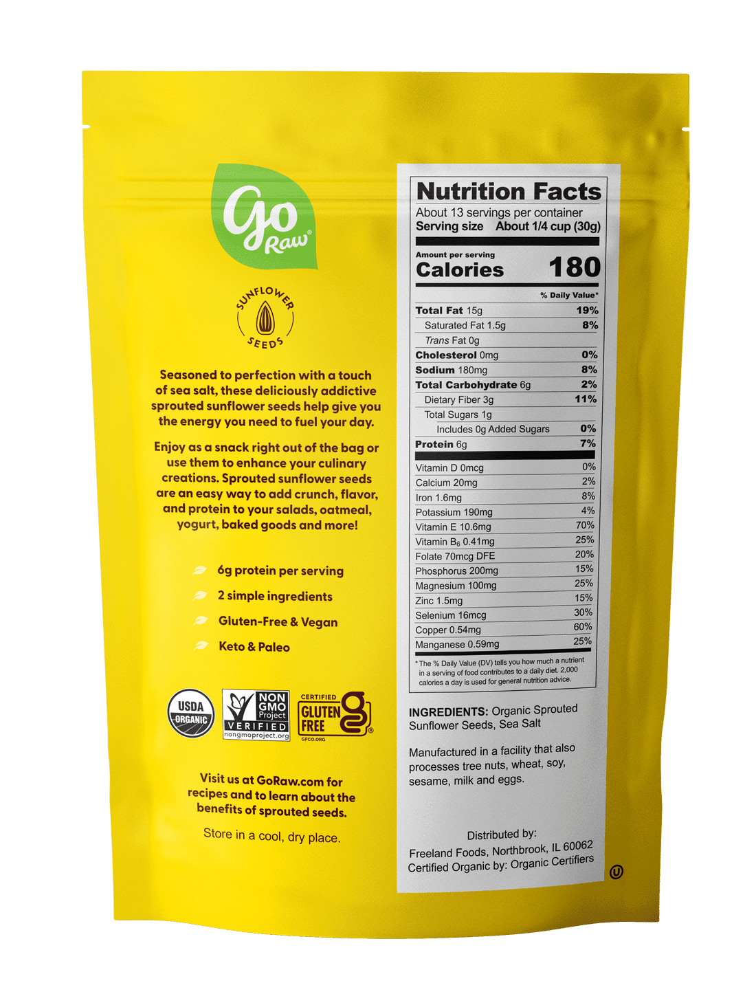 Pack of 6, Go Raw Organic Sprouted Sunflower Seeds, Sea Salt, 14 oz