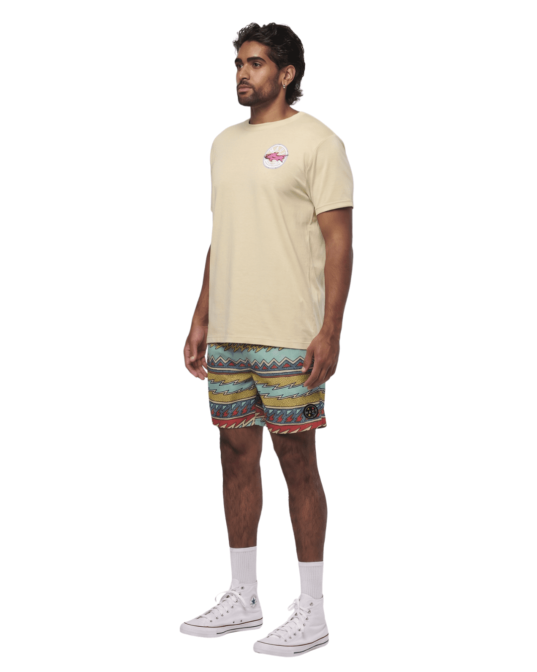 Maui and Sons Sunday Stripe Men's Swim Trunks | Classic Multicolor Quick Drying Pool Shorts Inspired by California Surf Culture & Designed for Everyday Comfort