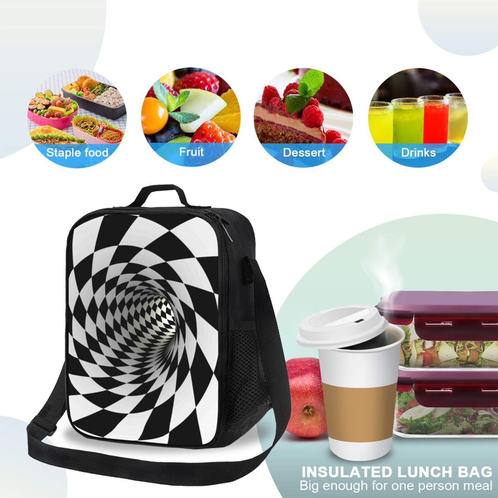 Ratiio 3D Vortex Illusion Print Lunch Box - Reusable Lunch Bag Men Adult Women- Insulated LunchBox