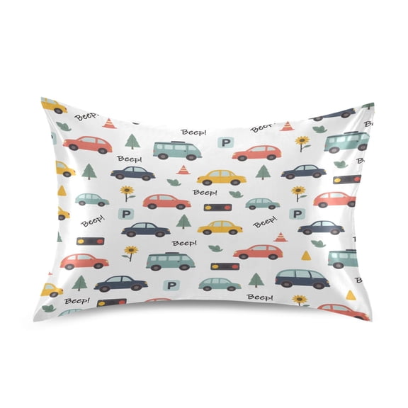 Cars Pattern Pillowcase Standard Size Luxury Silky Soft Wrinkle Resistant Envelope Closure 20x26in