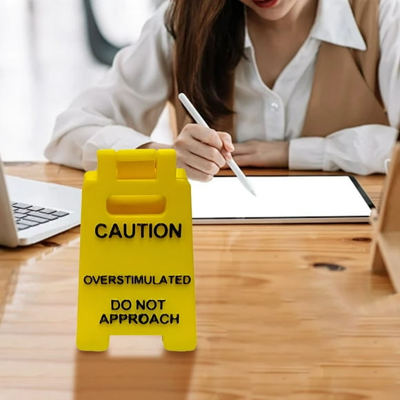 Outdoor Patio Decor Caution Overstimulated Desk Sign Funny Desk Signage Accessories Humor Warning Caution Sign Fun Decor for Coworker Teammate Employee Engagement Decorations Clearance