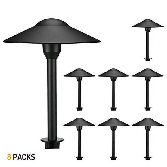 Lumina Low Voltage Landscape Lighting Cast-Aluminum Outdoor Path and Area Light Warm White 3W G4 LED Bulb and ABS Heavy Duty Ground Stake Included for Yard Walkway Lawn - Black PAL0101-BKLED8 (8PK)