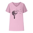 thumbnail image 4 of Hauts d'Été pour Femmes Col en V Imprimé Coton Lin Manches Courtes T-Shirts Décontractés Légers Blouse Habillée, 4 of 6