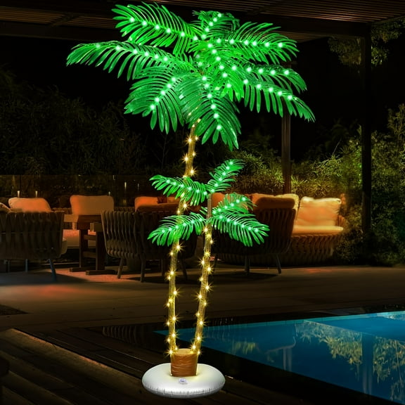6Ft Lighted Artificial Palm Tree For Outside Patio Christmas Trees Decoration Decor, LED Fake Artificial Tree Lights For Indoor Tiki Bar Home Party Yard Pool Porch Deck Tropical