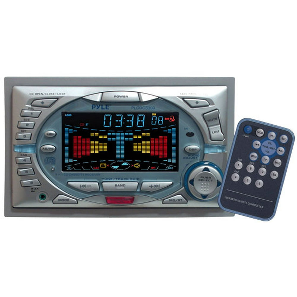 Double Din AM/FM Cassette & CD Player w/Motorized Slide Down Face w/MP3