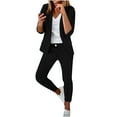 thumbnail image 2 of Jinhomg Women's 2 Piece Outfits 2 Piece Summer Blazer Sets Dressy Casual Open Front Lapel Collar Blazer Jacket with Slim Fit Pants Black XL, 2 of 6