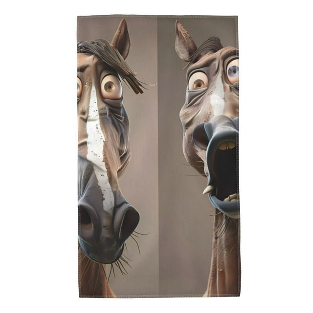 Fotbe Funny Horse Faces Expressions Toalla Premium con Patrón, Toalla de Microfibra de Secado Rápido, Ligera y Altamente Absorbente (27.5x16in), Ideal para Uso Diario