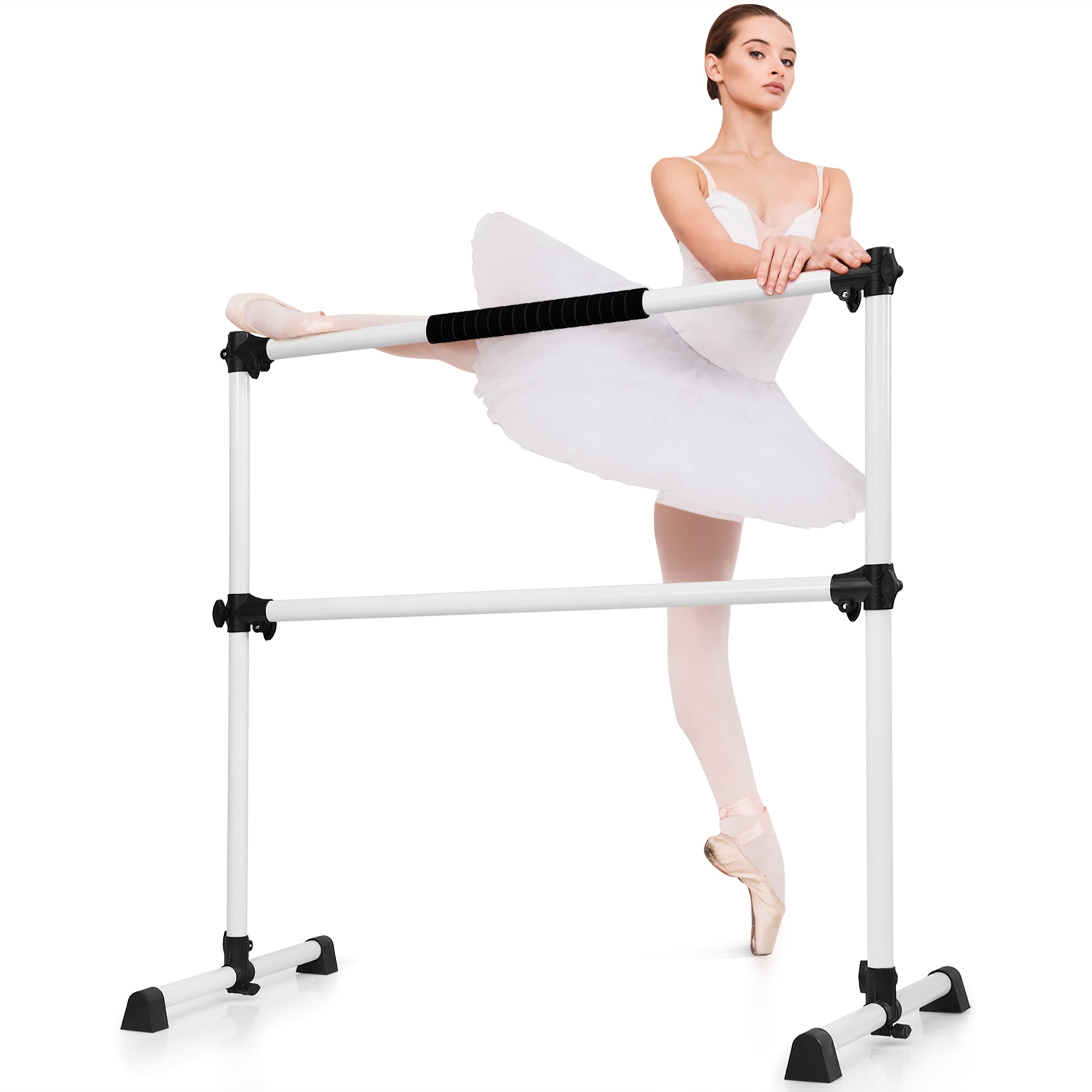 Shining Sticker Included PreGymnastic Updated 4 Ft Adjustable & Portable Double Freestanding Ballet Barre with Carry Bag for Dancing Stretching