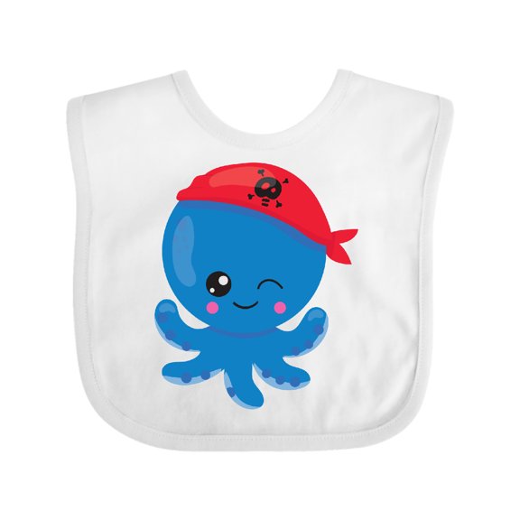 Inktastic Pirate Octopus, Blue Octopus With Red Pirate Hat Boys or Girls Baby Bib