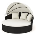 thumbnail image 2 of Gymax Patio Round Daybed Wicker Daybed w/ Retractable Canopy Separated Seating Sectional Sofa Black & White, 2 of 9