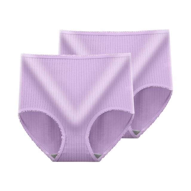 2 Pack Womens High Waisted Briefs Underwear Soft Stretch Ribbed Panties Full Coverage Ladies No Show Briefs 2XL