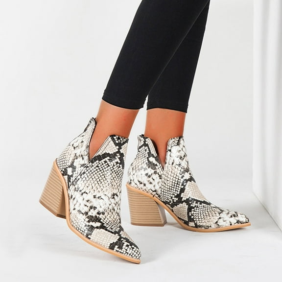 Tejiojio Fall Women High Heel Shoes Winter Warm Snake Pattern Leopard Fashion Slip-on Pointed Toe Casual Solid Color Ankle Boots