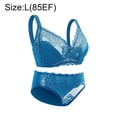 thumbnail image 2 of Lencería sexy para mujer, conjunto de lencería de encaje de 2 piezas, conjunto de sujetador y braguita con aros acanalados - Azul lago, 2 of 6