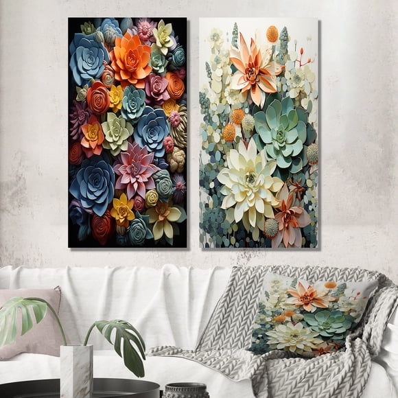 Designart "Nature s Resilience Colorful Succulents" Succulent Wall Art Set Of 2 - Multi-Color Floral Gallery Wall Set For Home Decor