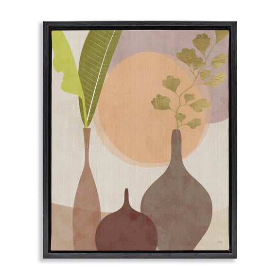 Stupell Industries Eclectic Neutral Plants in Vases Black Floating Frame Canvas Art, 17 x 21, by Susan Jill