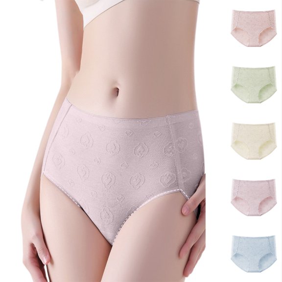 Xijirk Women's Mid Waist Brief Panties Embossed Motif Knit Underwear with Flat Elastic Waist Band for Daily Casual Wear,Light Purple,XXL