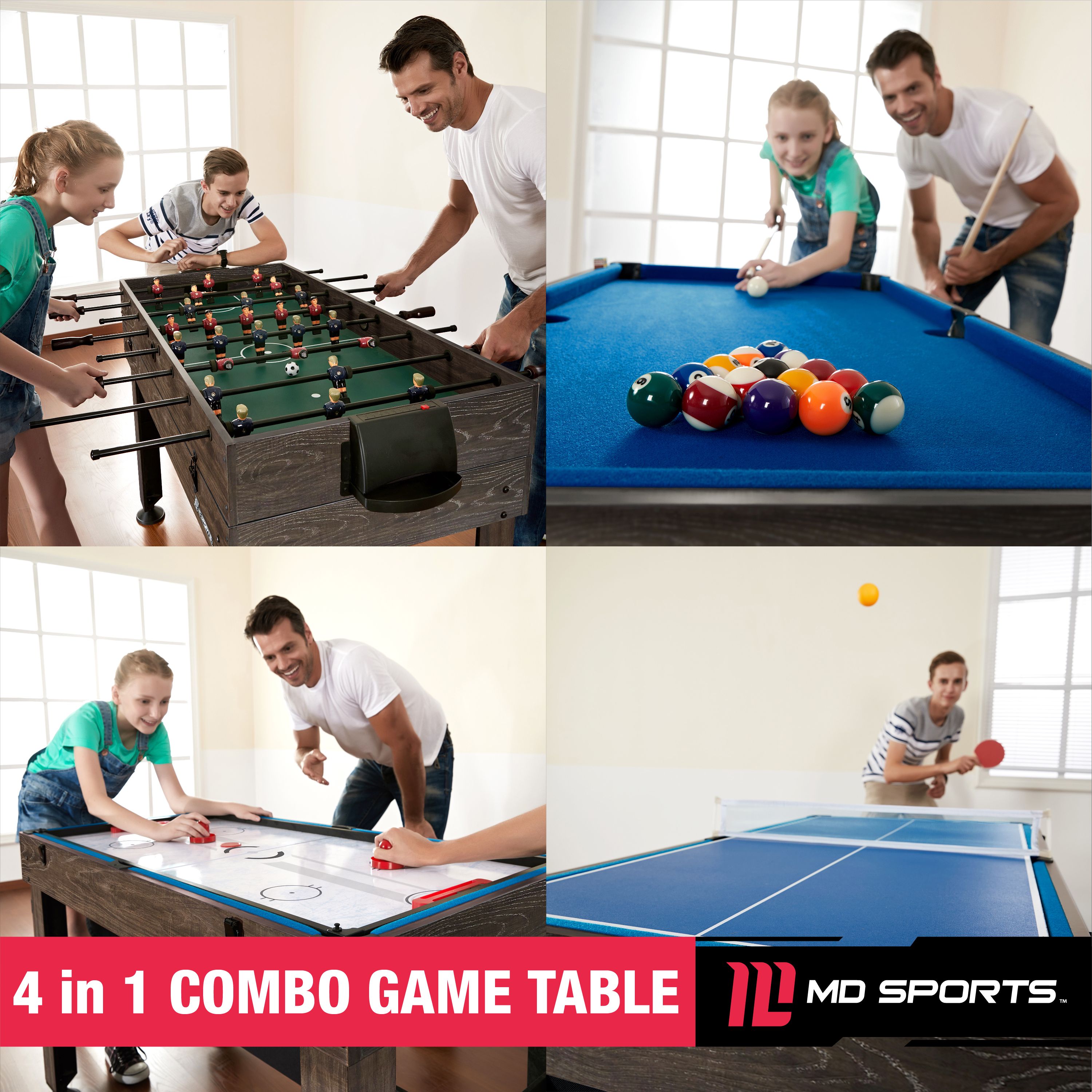 MD Sports 54" 4 in 1 Foosball, Slide Hockey, Table Tennis, Pool Game Table - image 3 of 6