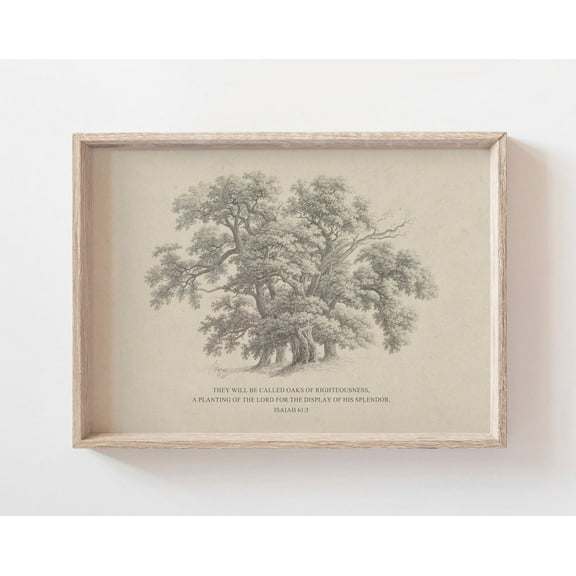 Isaiah 61:3 Oaks Of Righteousness Bible Verse Wall Art, Rustic Christian Sketch Drawing Landscape Scripture Quote Artwork Poster Wall Art, Modern Wall Decor, 8x12 UNFRAMED