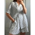 thumbnail image 2 of Michellecmm Women's Summer Pajama Set, Lapel Neck Button Down Short Sleeve Tops + Elastic Waist Shorts Heart Print 2 Piece Lounge Outfits, 2 of 4