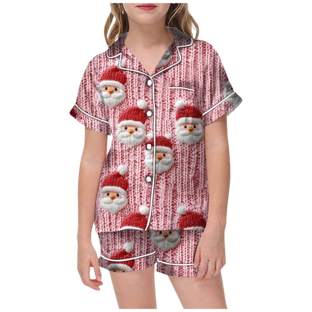 WEAIXIMIUNG Pajamas For Children Shirt And Pant Matching Set Sleepwear Set With Pockets For Christmas 8-9 Years