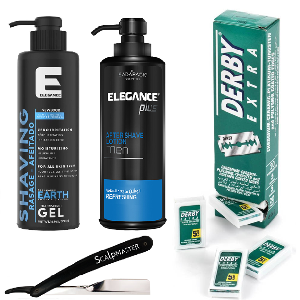 Barber Kit Elegance After Shave & Gel w/ Razor & Double Edge Blades BB
