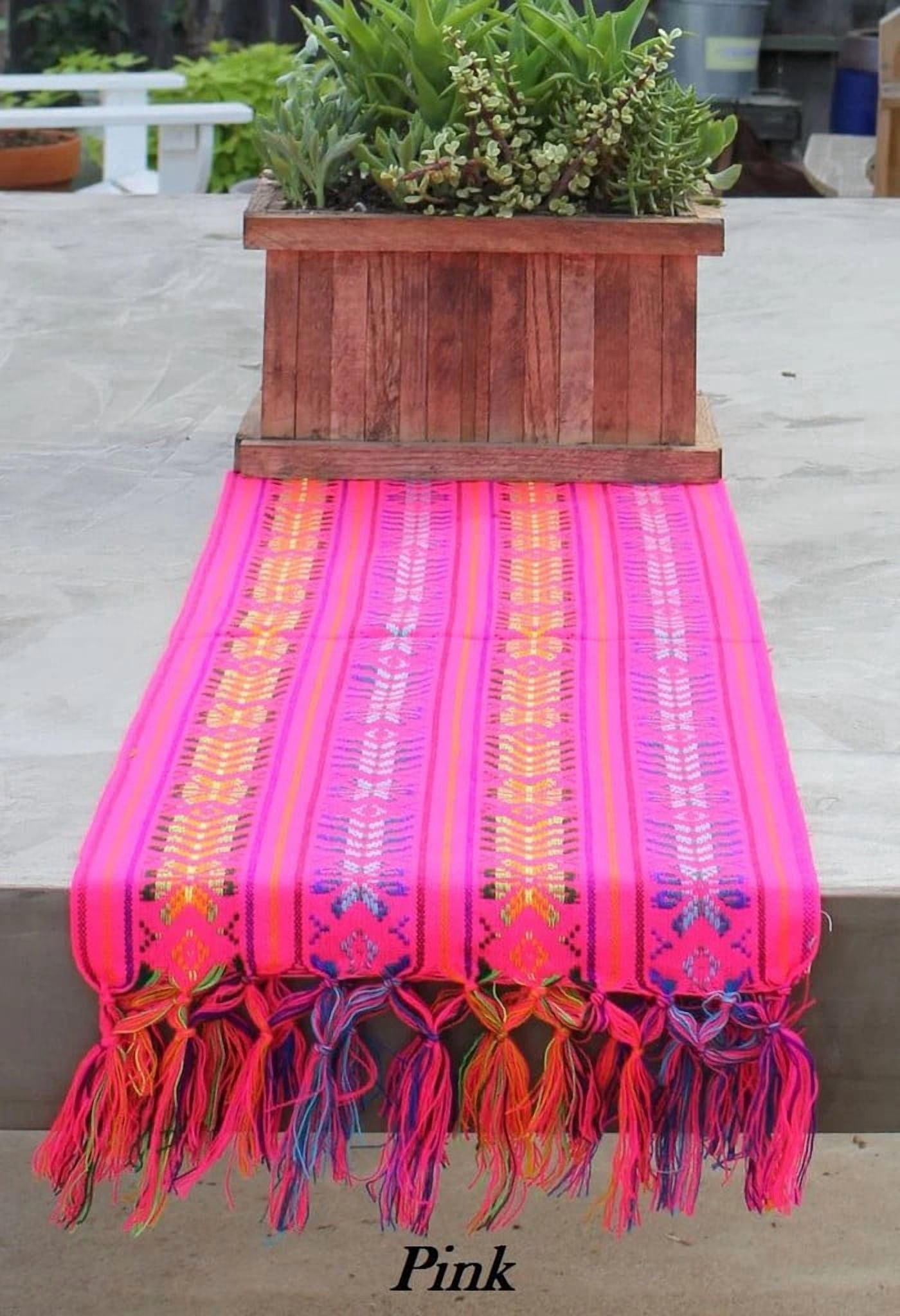 Del Mex Mexican Rebozo Table Runner, Soft Woven Fiesta Wedding Party Decor, 74" x 14" (Pink)