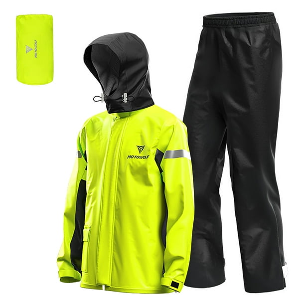 Men Motorcycle Rain Suit Outdoor Reflective Waterproof Rain Jacket and Pants  Rain Gear for Bike Riding Cycling Camping Hiking 