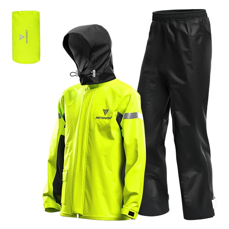 Carevas Men Motorcycle Rain Suit Outdoor Reflective Waterproof Rain Jacket  and Pants Rain Gear for Bike Riding Cycling Camping Hiking