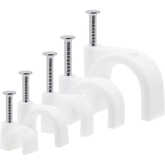 Ethernet Cable Nails, Tacks Clips for Wall Mount Cable Management, White Polypropylene Clamp Set, 500-Pack Assorted Sizes (4mm, 6mm, 8mm, 10mm, 14mm)