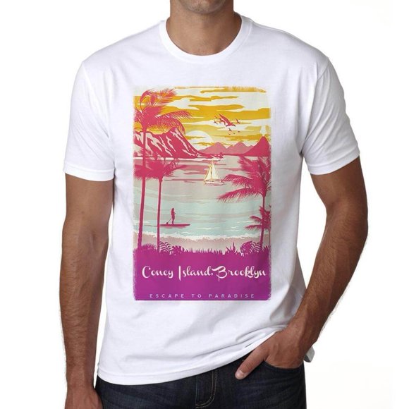 Men's Graphic T-Shirt Coney Island Brooklyn Escape To Paradise Eco-Friendly Limited Edition Short Sleeve Tee-Shirt Vintage Birthday Gift Novelty