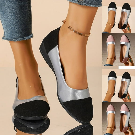 Miluxas Round Toe Women Flat Shoes Solid Color Shallow Mouth Splicing Comfortable Casual Flat Ballet Flats Pink 9.5(43)