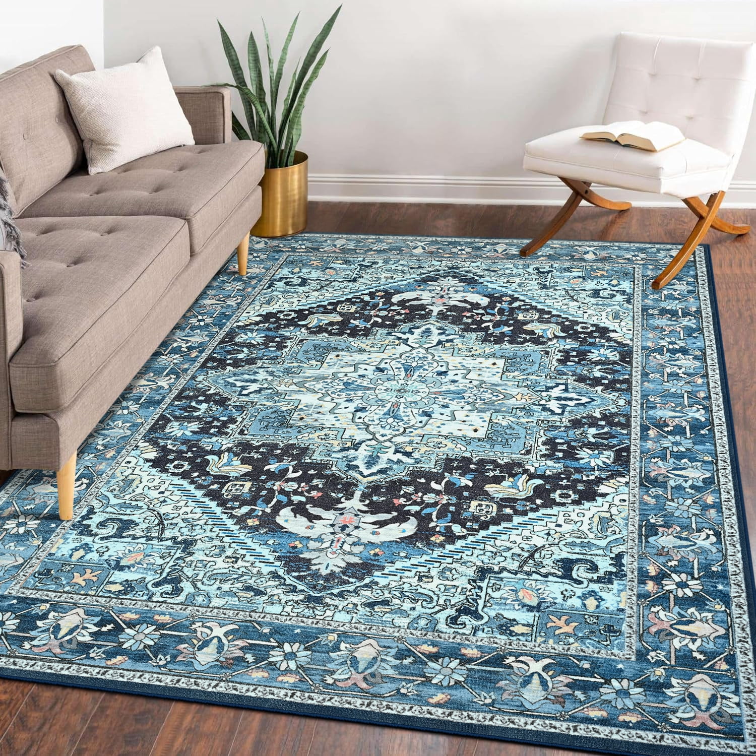 Lochas Vintage Floral Rugs Soft Accent Area Rug Low-Pile Carpet for Living Room Bedroom Home Decor,8'x10',Blue