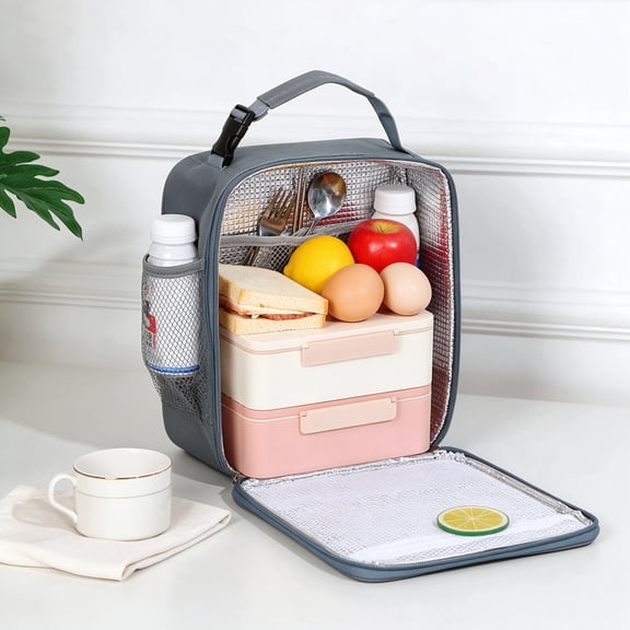 Insulated Lunch Bag, Portable Thermal Cooler Tote with Aluminum Foil Lining, Reusable Meal Carrier for Work Office Picnic (Black)