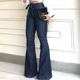 thumbnail image 5 of UTTOASFAY Woman Pants Fashion Ladys High Waisted Lacing Pants Stretch Wide Leg Jeans Bell-Bottomed Pants Blue 12(XXL), 5 of 9